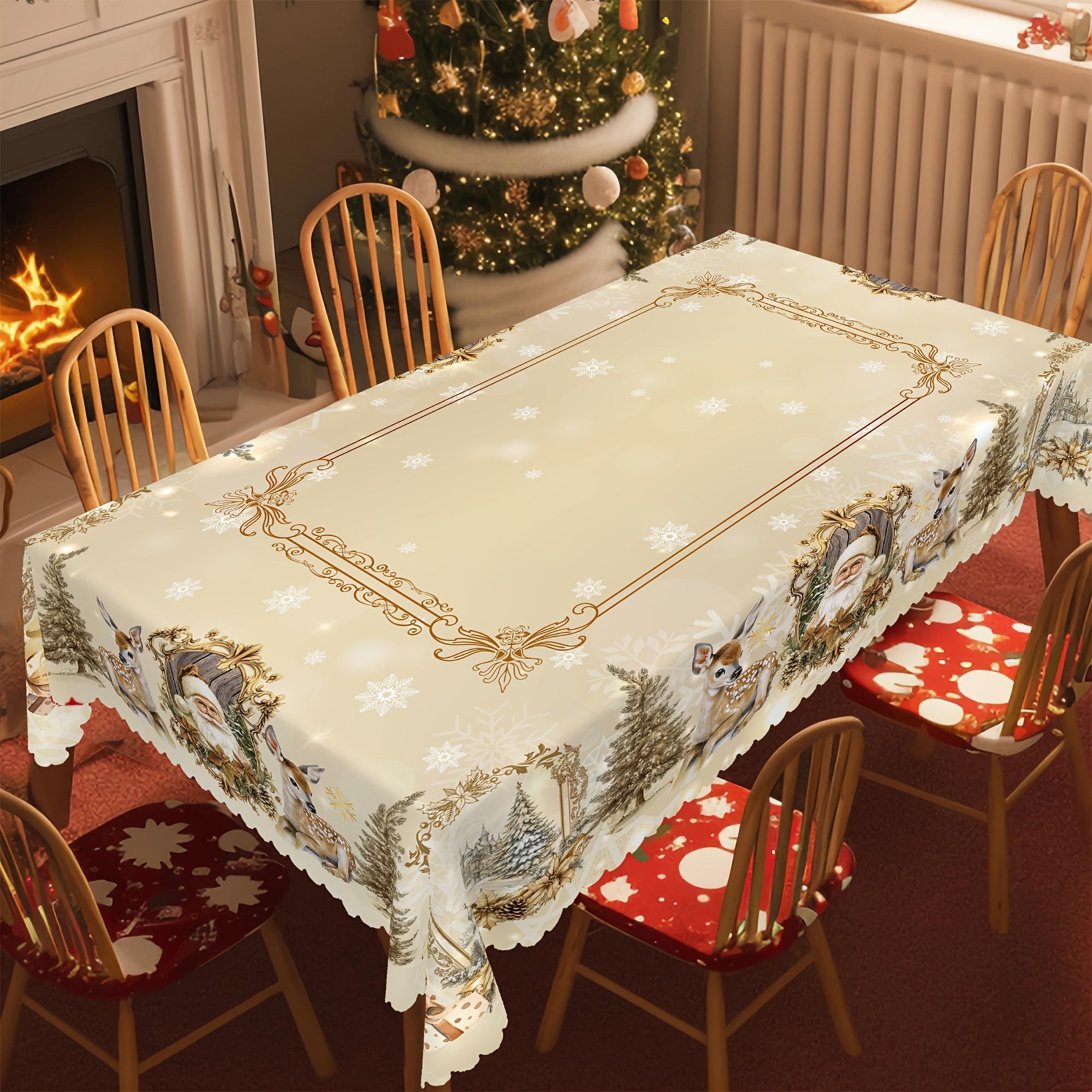

Вінтажна Різдвяна Скатертина з Сантою та Оленями для Декору Столу, Декор для Вечірки, Зимова, Різдвяна Ялинка, Скатертина для Обіднього Столу, Різдвяна Прикраса 90x140cm