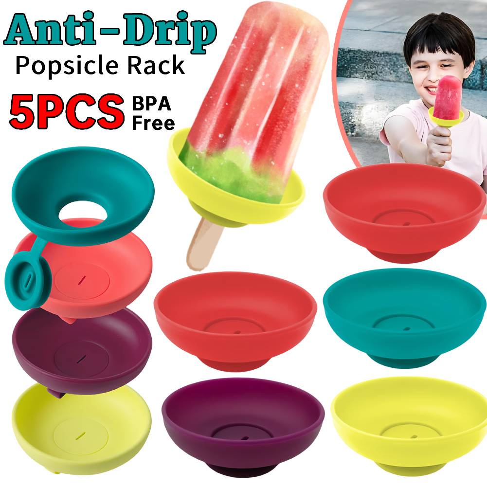 5Pcs Summer Drip Free Popsicle Rack Reusable Portable Popsicle Protector for Kid Ice Cream Silicone Anti-Drip Ice Cream Bracket