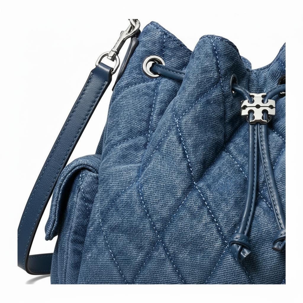 Tory Burch Charlie Adjustable Detachable Shoulder Strap Denim Shoulder Bag Women Shoulder Bag Blue 183603-400