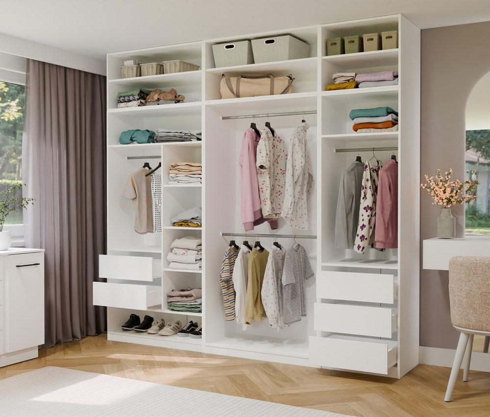 Armario Modular Openo Set 260/250 Blanco Cajones Barras Estantes Grande Para Dormitorio