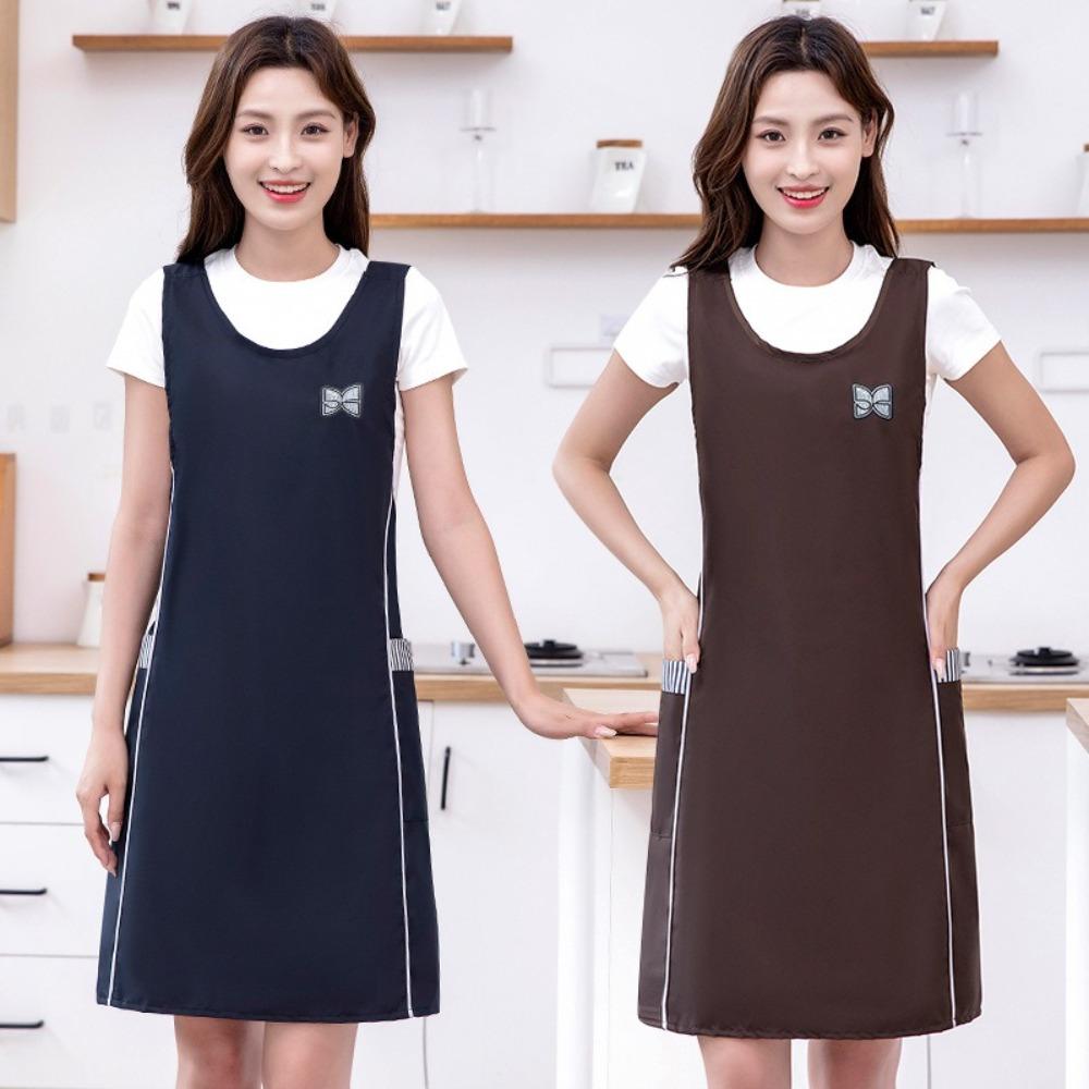 Waterproof Waist-Cinching Shoulder Strap Apron Solid Color Oil-proof Cooking Baking Uniform Breathable Catering Work Clothes