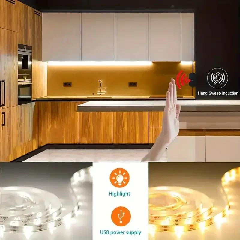 5V USB Flexible LED Strip Light with Hand Sweep Sensor Touch Switch Dimmable Tape Lamp for TV Backlight Mirror Cabinet Lighting