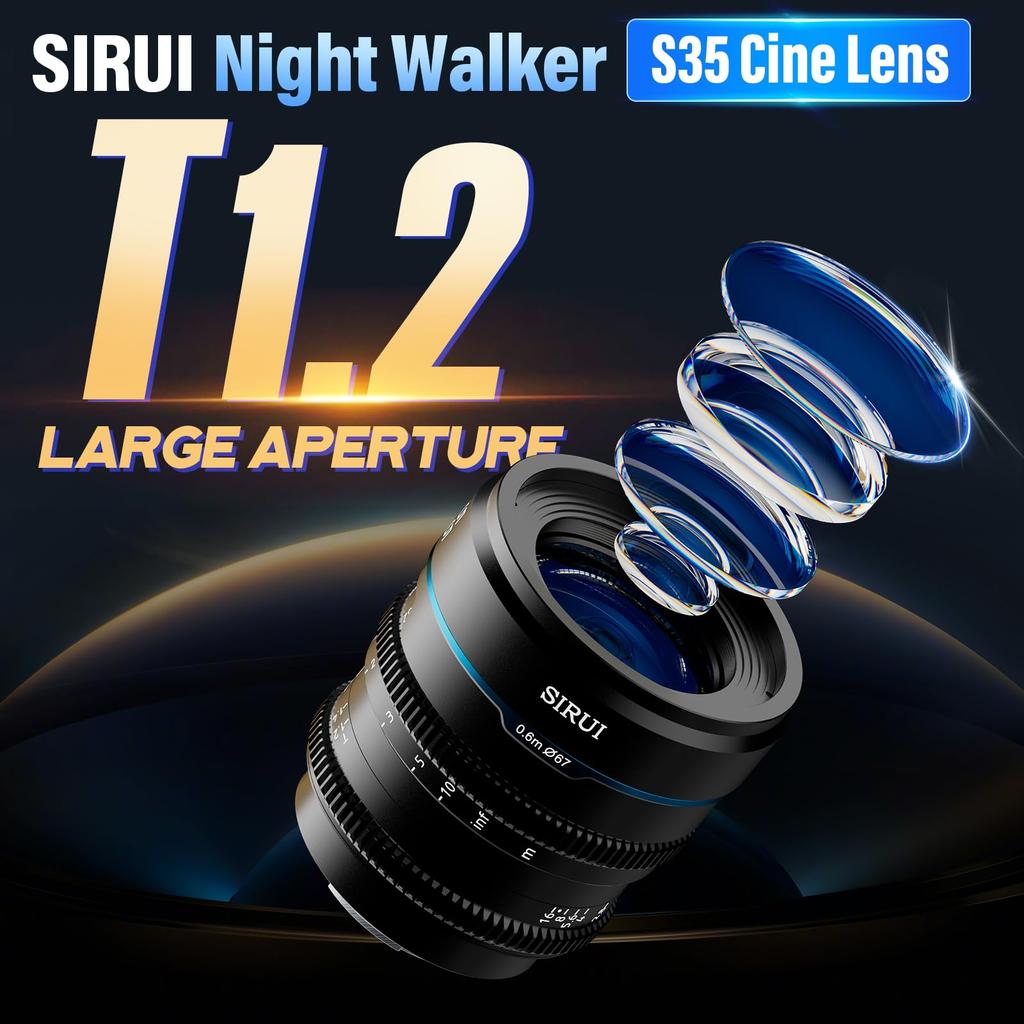 SIRUI Night Walker 35mm Cine Lens Large Aperture Manual Focus Lens RF T1.2 (MS35R-B, Mount, Black)