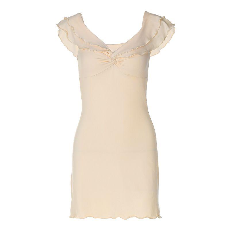 

Cross Summer Flanging Slim Fit Dress V-neck Strap Apricot L