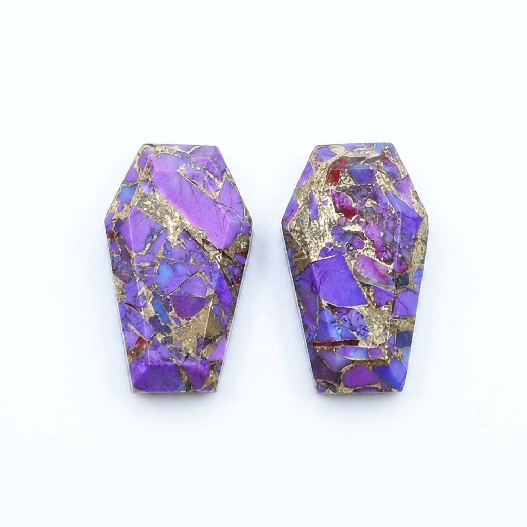 Purple Copper Turquoise Coffin Cut Loose Gemstones Lot | Natural Copper Turquoise Cabochons for Jewelry Making 7x10mm (1 Piece) фиолетовый