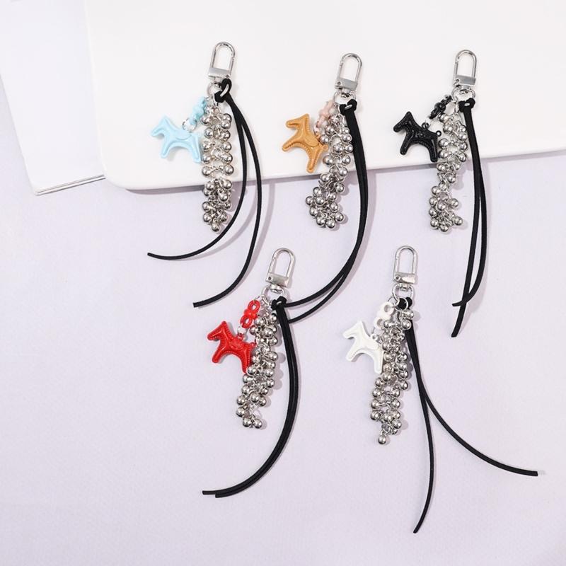 Leather Horse Bag Charm Pendant Car Keyrings Braided Rope Keychain Charm for Backpack Purses Handbags Decorations Gift