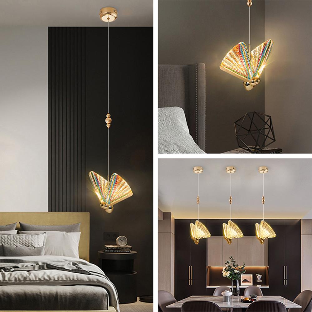 Nordic Colorful Butterfly LED Pendant Lamps for Home Bedroom Living Room Indoor Golden LED Suspened Hanging Chandelier Lighting