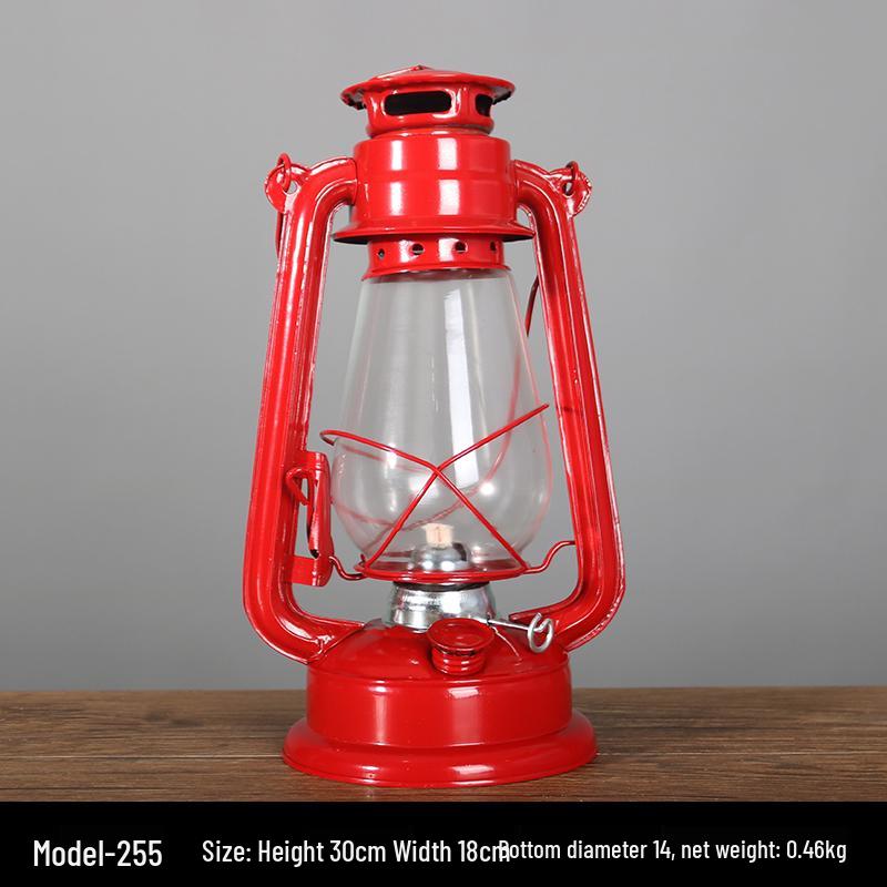 Vintage Wrought Iron Kerosene Hurricane Lamp - Nostalgic Camping Decor & Photography Prop