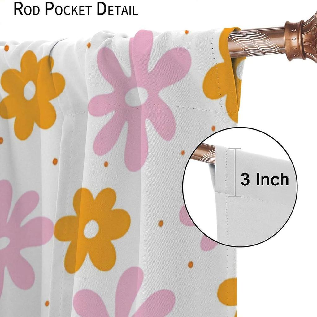 Pink Orange Flower Curtains Girls Bedroom Retro Hippie Groovy Daisy Floral Print Window Treatments Kids Curtain Polyester Ideal For