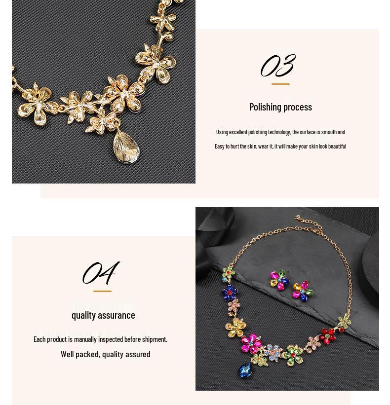 European & American Bridal Retro Crystal Floral Necklace & Earring Set