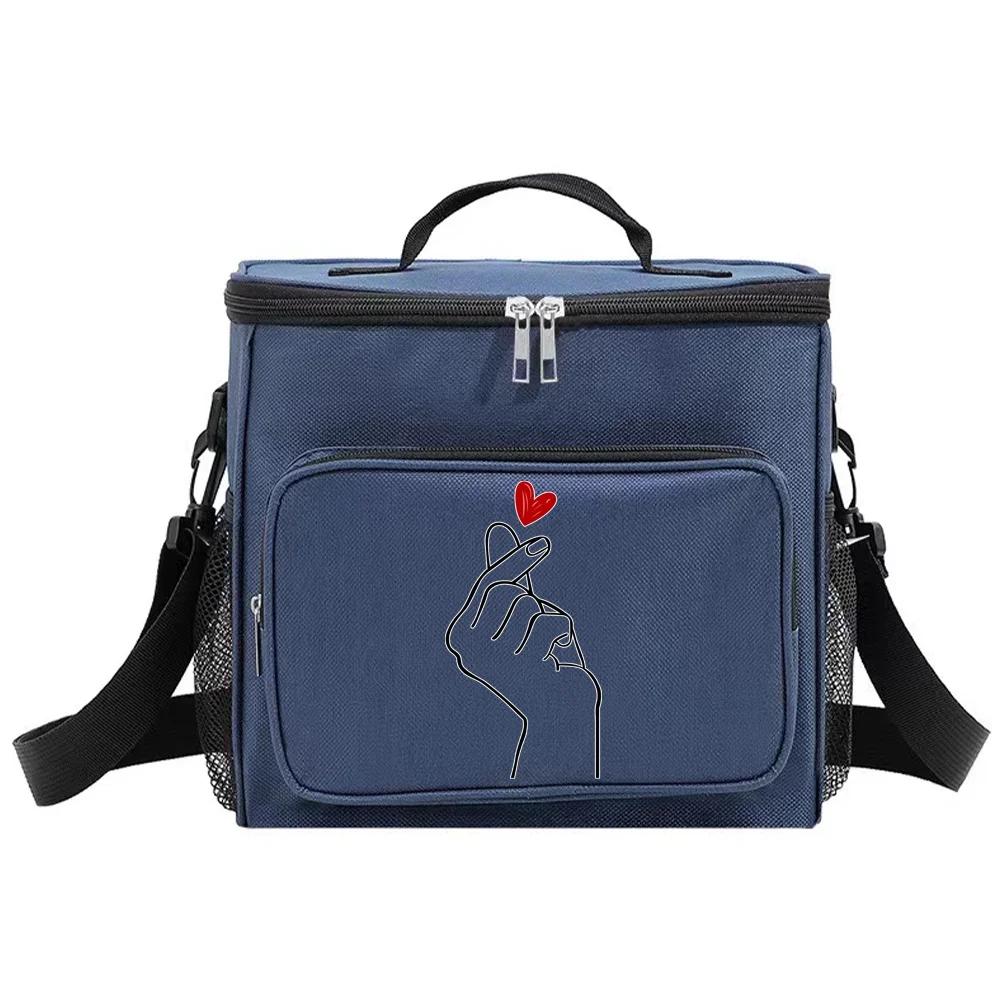 Thermal Organizer Handbag Insulated Lunch Bags Cooler Box for Student Portable Waterproof Camping Storage Boxes Love Printing