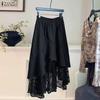 Women Elastic Waist Casual Lace Patchwork Irregular Pleated Skirts