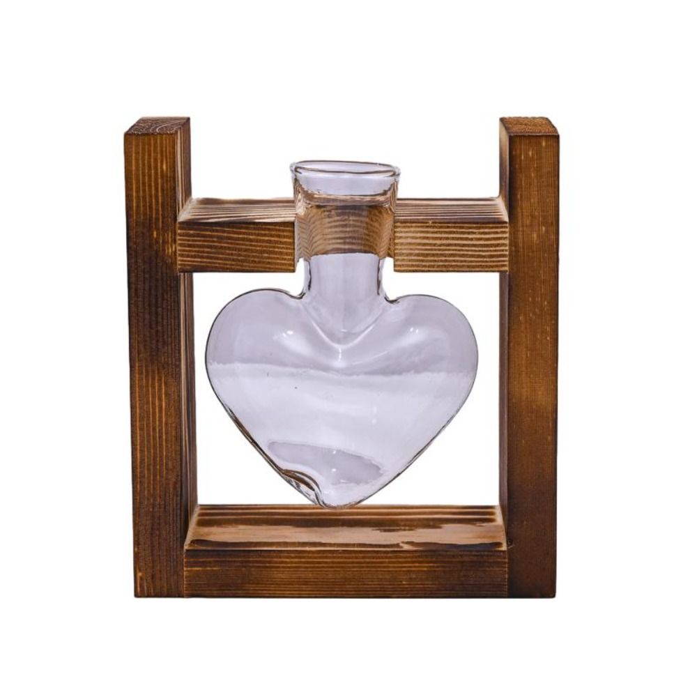 

Creative Combination Flower Pot Wooden Frame Bonsai Flower Pot Hydroponic Plant Vase Home Decor Heart Type Single Bottle