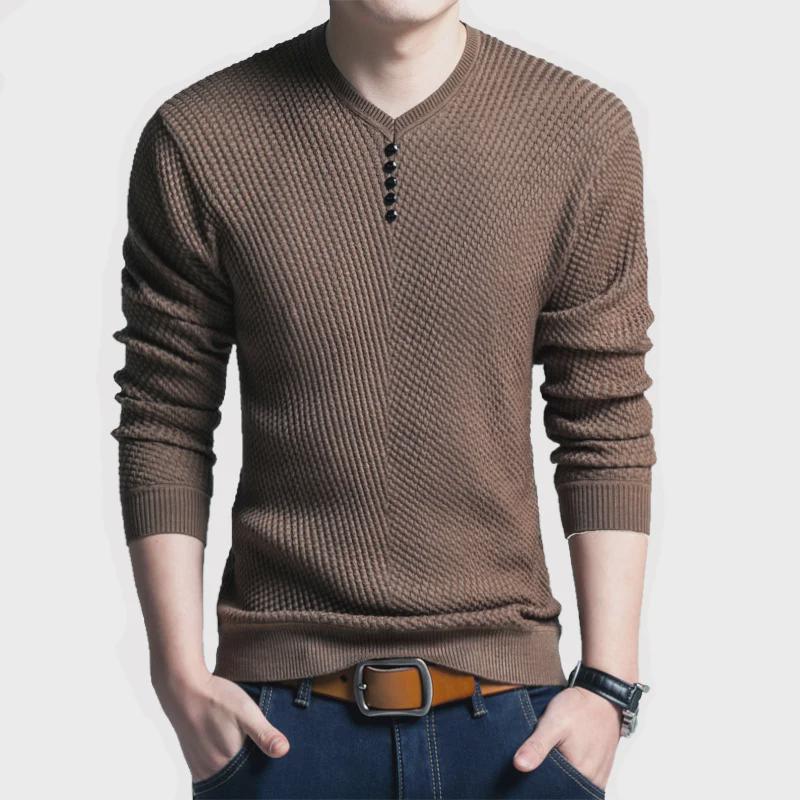 Men's Long-Sleeve Korean V-Neck Casual Slim Fit Wool Sweater
