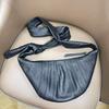 Wind Lady Shoulder Messenger Bag Leather Croissant Bag Black Leather Dumpling Bag Crescent Casual Women'S Bag