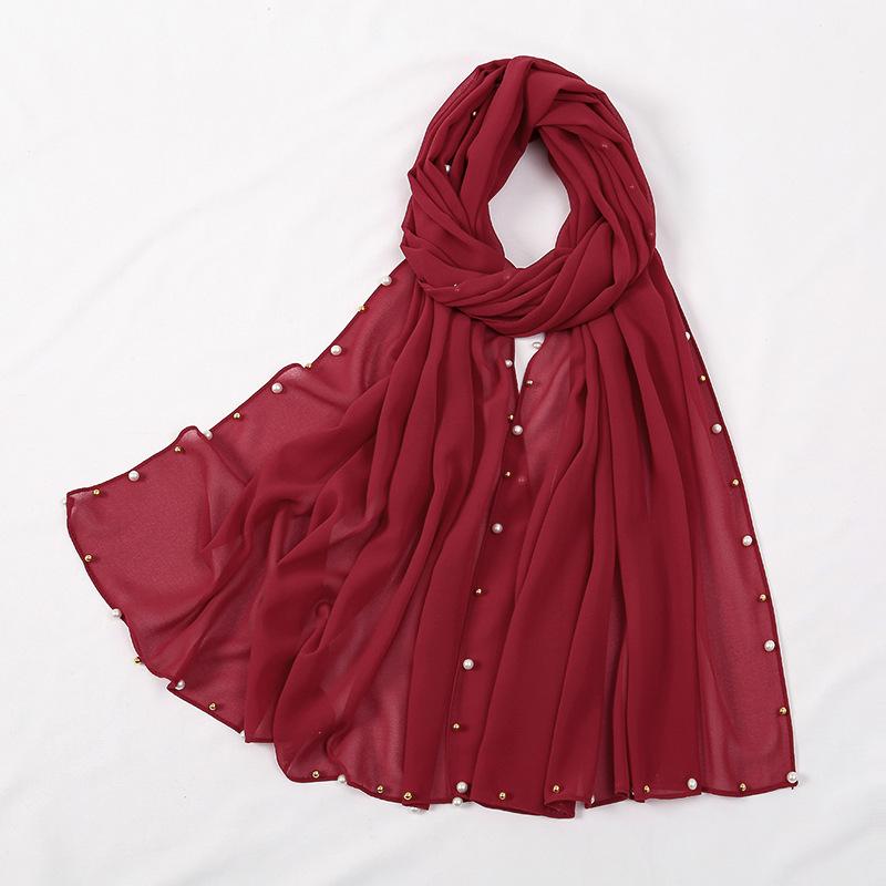 Hot-selling popular chiffon long towel plus small pearl women's gold and silver pearl headscarf