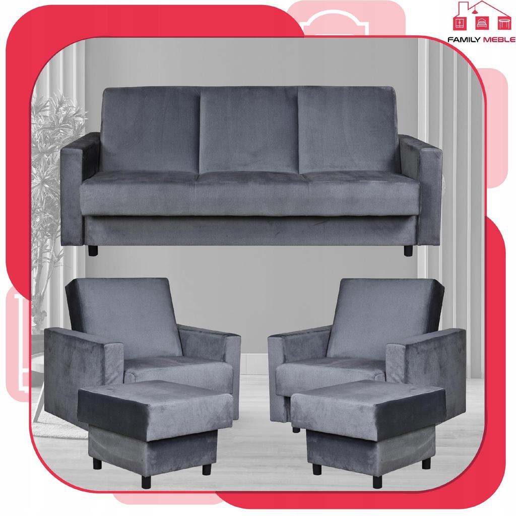 Zestaw mebli wypoczynkowy Alicja wersalka kanapa fotele pufy Family Meble