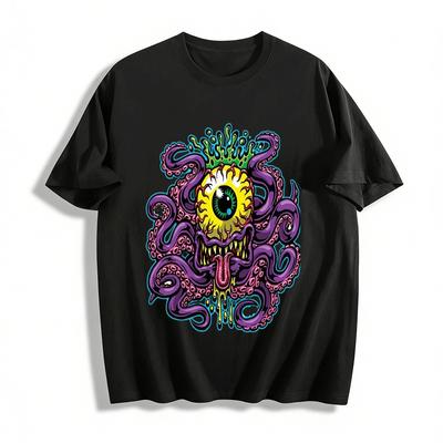 Cthulhu Style One-Eyed Octopus Print Trendy Casual Top Pure Cotton T-shirt