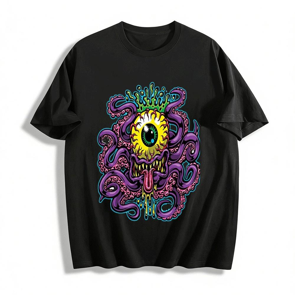 Cthulhu Style One-Eyed Octopus Print Trendy Casual Top Pure cotton T-shirt XXS