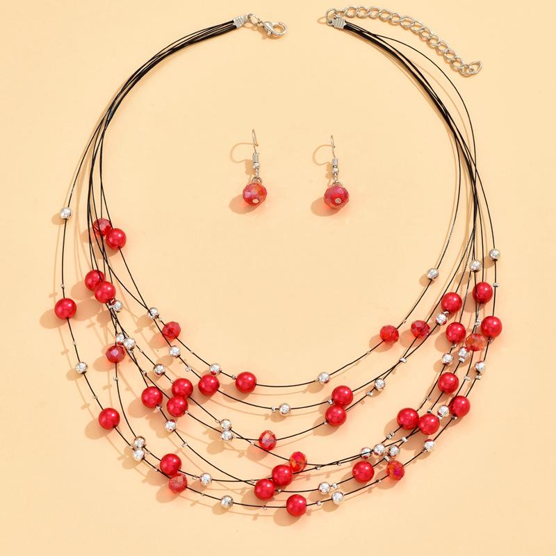 Southeast Asia Indian Ethnic Gemstone Beaded Earrings and Necklace Set