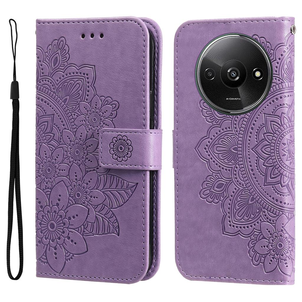 For Xiaomi Redmi A3 4G/Poco C61 4G Case Floral Pattern PU Leather Wallet Stand Phone Cover