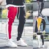 Mens Long Color Block Street Patchwork Zippers Elastic Casual Pencil Pants