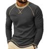 Mens Casual Contrast Stitching Crew Neck Long Sleeve T Shirt