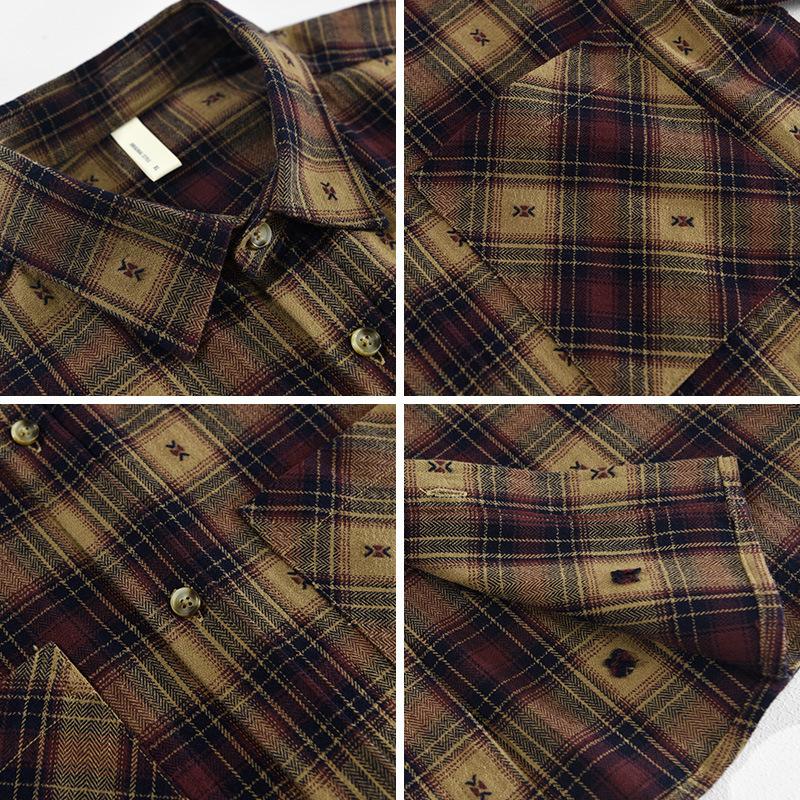 Spring/autumn Shirts for Men Retro Style Plaid Loose Shirt with Double Pockets Lapel Collar Pure Cotton Men's Casual Shirt Youth Overshirt