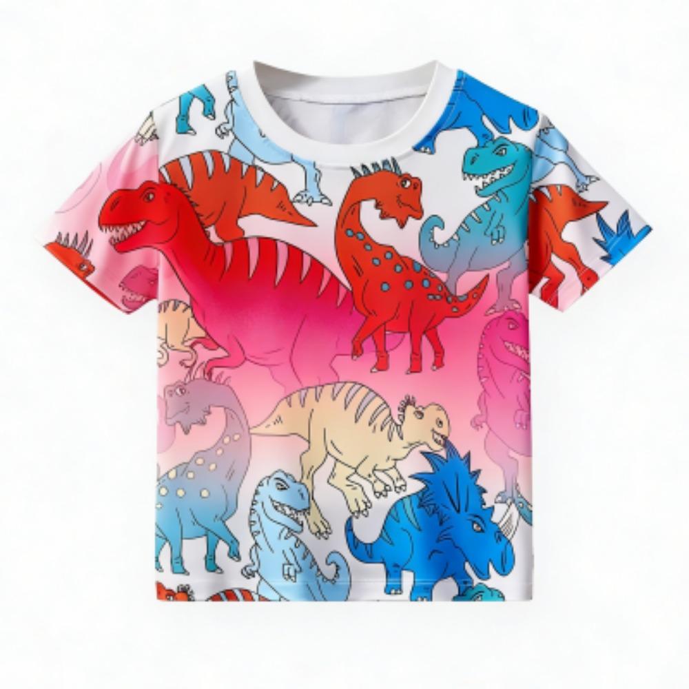 Kids T-shirt Colorful Cartoon Dinosaur 3D Print Kids Short Sleeves T-Shirt Loose Casual Summer Outdoor Boy and Girl Tees Tops