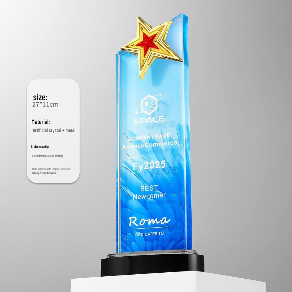 Crystal Trophy: Five-Pointed Star Metal Award for Children's Basketball and Outstanding Employee Excellence