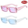 2pcs Sets Trendy Rectangle Sunglasses Small Frame Square Sunglasses Outdoor Sports Travel Vintage Gradient Eyeglasses UV400