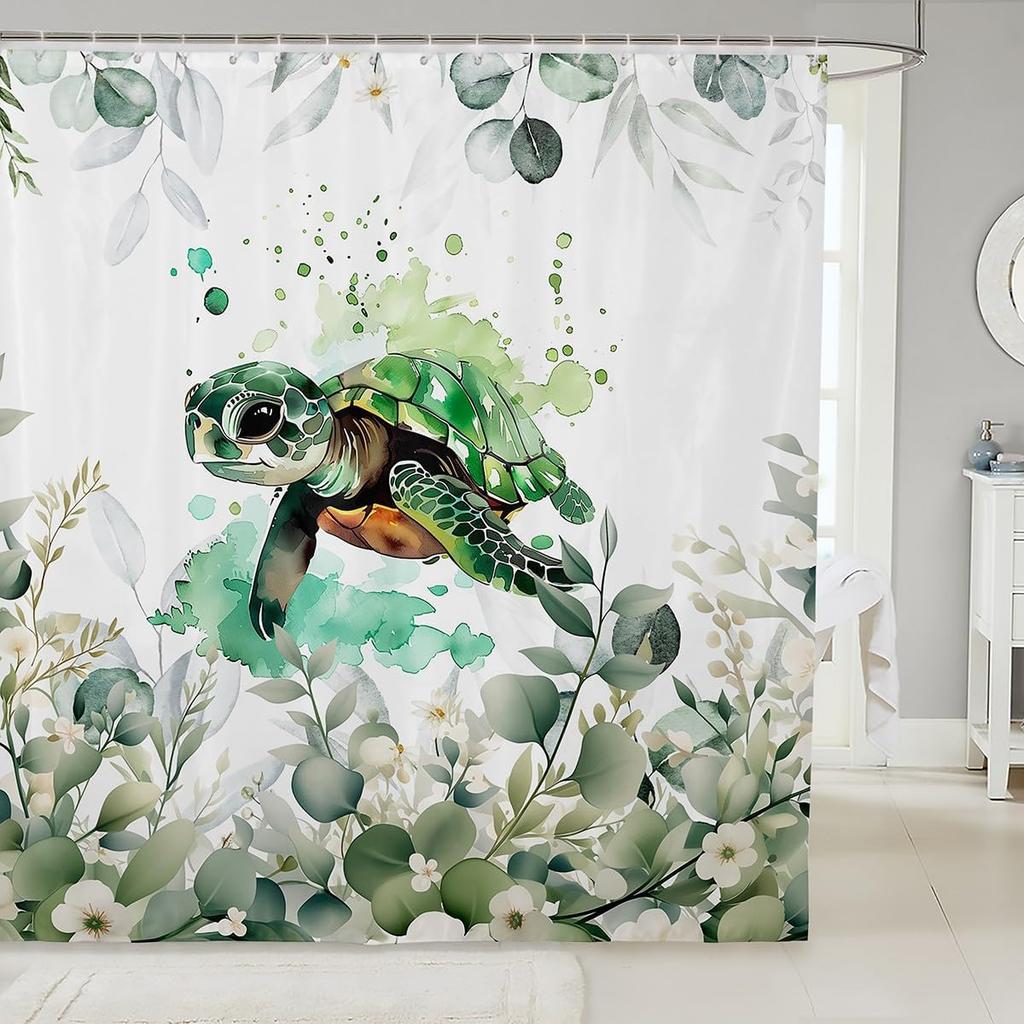 Erosebridal Cute Dachshund Waterproof Bathroom Curtain for Kids Child Green Eucalyptus Bath Curtain, Pet Animal Shower Curtain