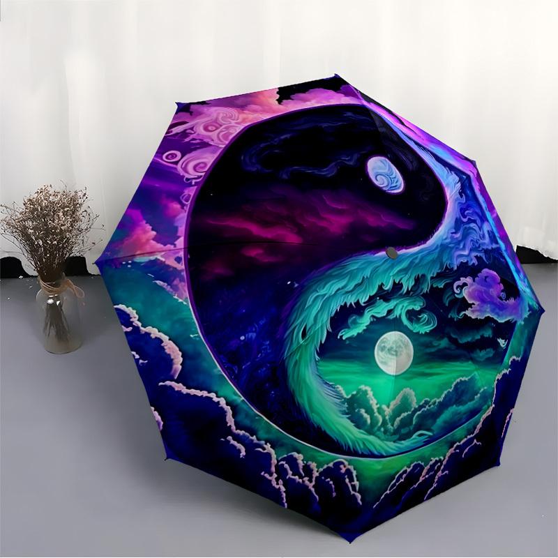 1PC Cosmic Yin Yang Symbol Automatic Open/close Umbrella with 8-Rib Structure for Women/Men, All-Season Use - Travel Essential, Stylish Accessory, Hig