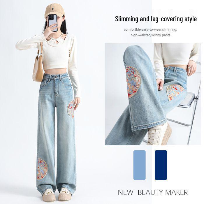 

Women s Slimming Straight Leg Jeans - Spring/Summer 2024 Chinese Style Design 2XL синий
