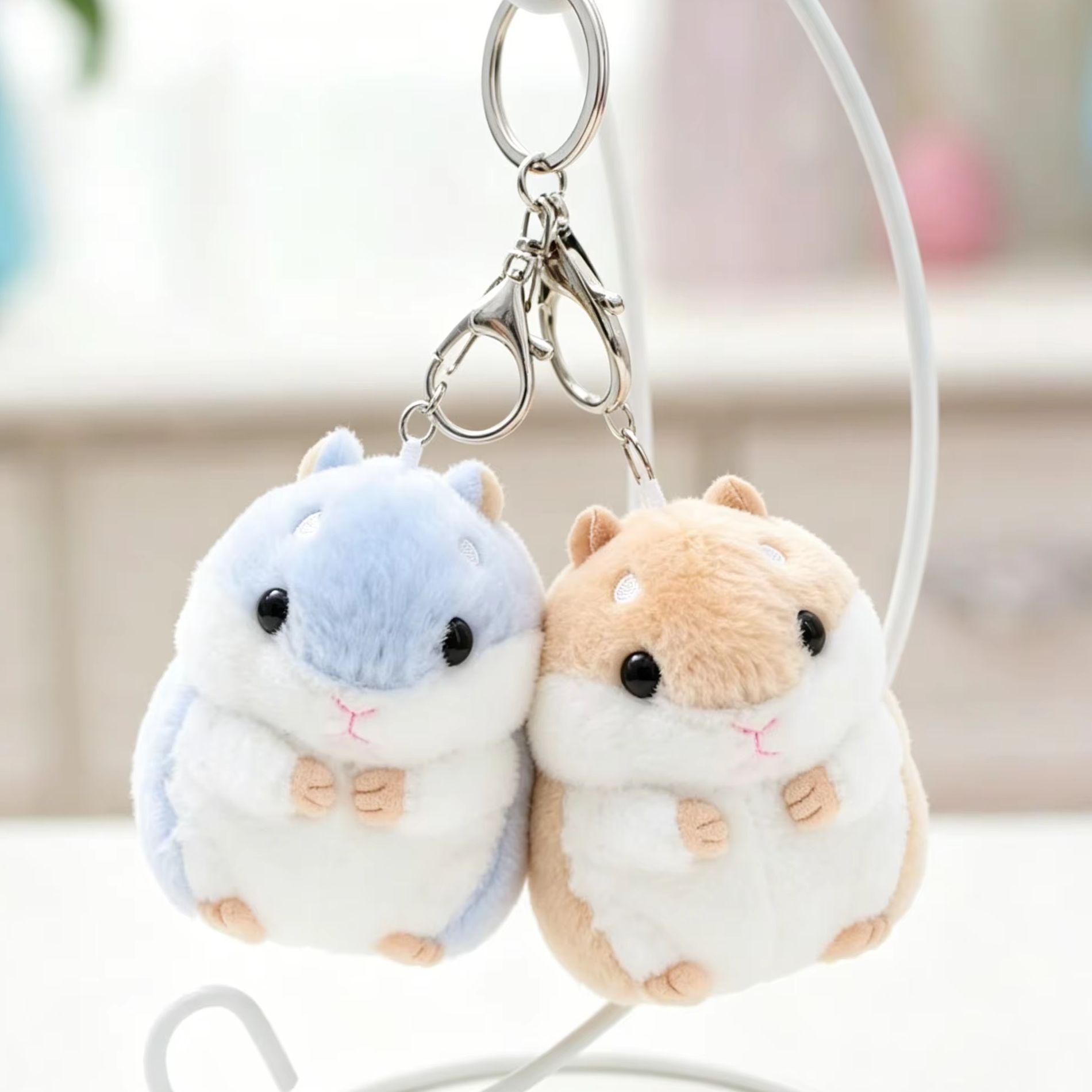 10cm Pluche Hamster Pop Pluche Speelgoed Sleutelhanger Vrouwen Meisje Kunstbont Pompon Sleutelhanger Bedeltjes Handtas Rugzak Schooltas Hanger white