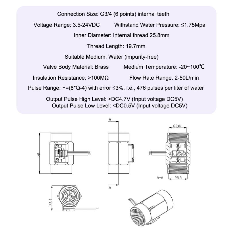Brass Water Flow Sensor Hall Effect Flow Meter Liquid Flow Rate Sensor Brass Flow Switch Digital Monitoring Detector