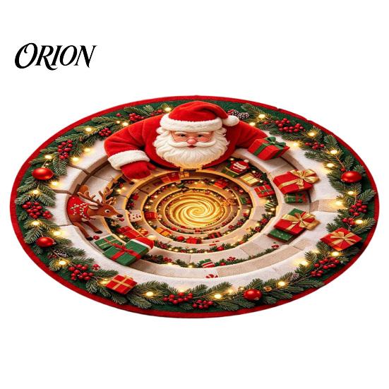 3D Optical Illusion Floor Mats Christmas Round Area Rug, Visual Trap Mat with Santa Elk Print, Unique Seasonal Gift Rugs Non-Slip Stain Resistant