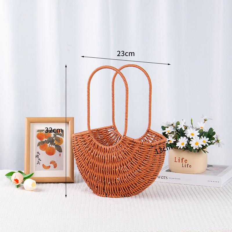Pastoral Style Round Rattan Imitation Flower Basket - Decorative Handheld Barrel for Flower Arrangements and Gifts