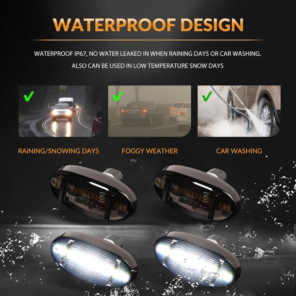 LED Dually Bed Fender Side Marker Lights For 2011- Ford F250 F350 F450 F550 Super Duty Trucks Smoked Len (White Led)