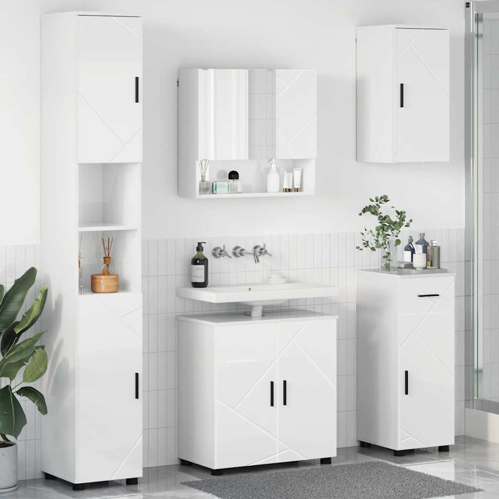 Bathroom Furniture Set 5 Pcs High Gloss White Particleboard & Metal