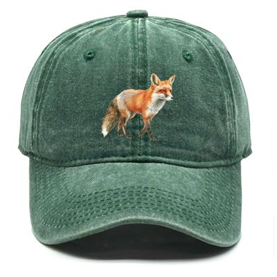 1 Pcs Fox Print Snapback Hat Washed Cotton Caps For Woman Retro Vintage-Inspired Adjustable Caps Ideal Choice For Casual Cap