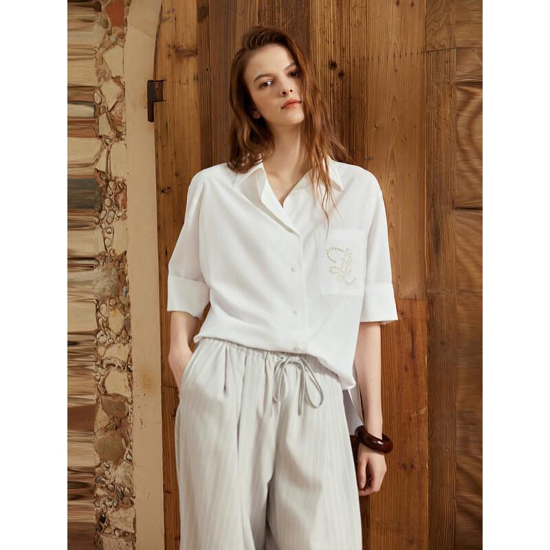 

Элегантная французская минималистичная вышитая рубашка M