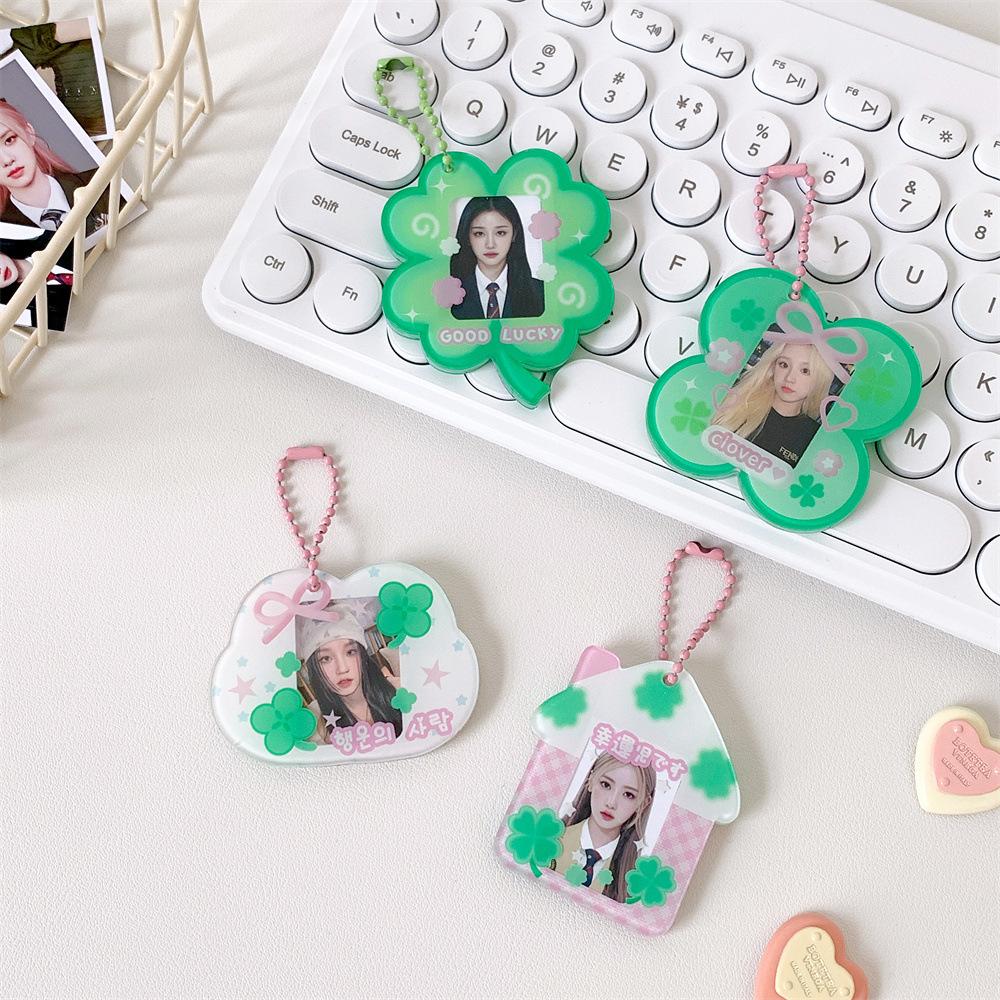Clover Card Cover, One Inch Student Id Photo Decoration Pendant Key Chain Photo Frame Protection Card Cover