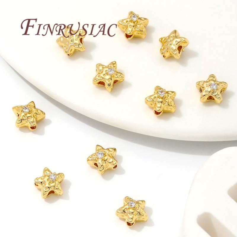 Star Beads 18K Gold Plated Brass with Zircon Spacer Beads Separators For Bead Findings DIY Jewelry Making Bracelets Accessories