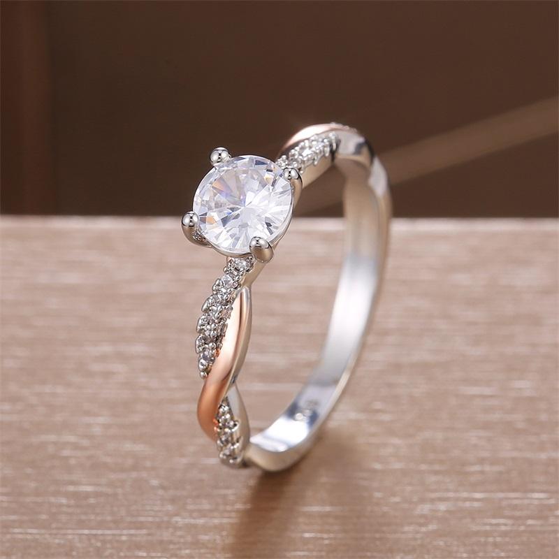 Chic Gold Color Women Twist Rings Brilliant CZ Marriage Wedding Ceremony Accessories Promise Crystal Ring Bridal Jewelry
