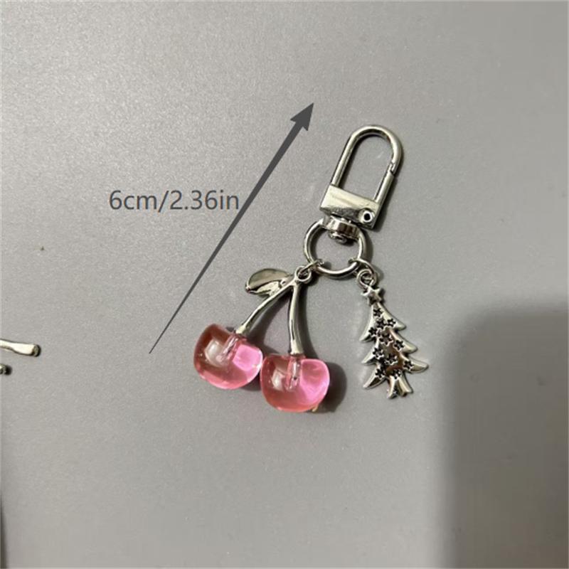 1/2 Pcs Cute Cherry Keychain Pendants Girl Heart Bag Backpack Hanging Christmas Tree Bow Charm Phone Chain Keyring Birthday Gift
