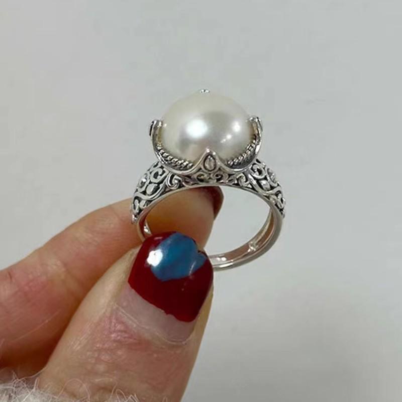 Retro Pärlristad Unisex Ring - Åldrad Nischad Kinesisk Stil, Trendig och Modeinriktad