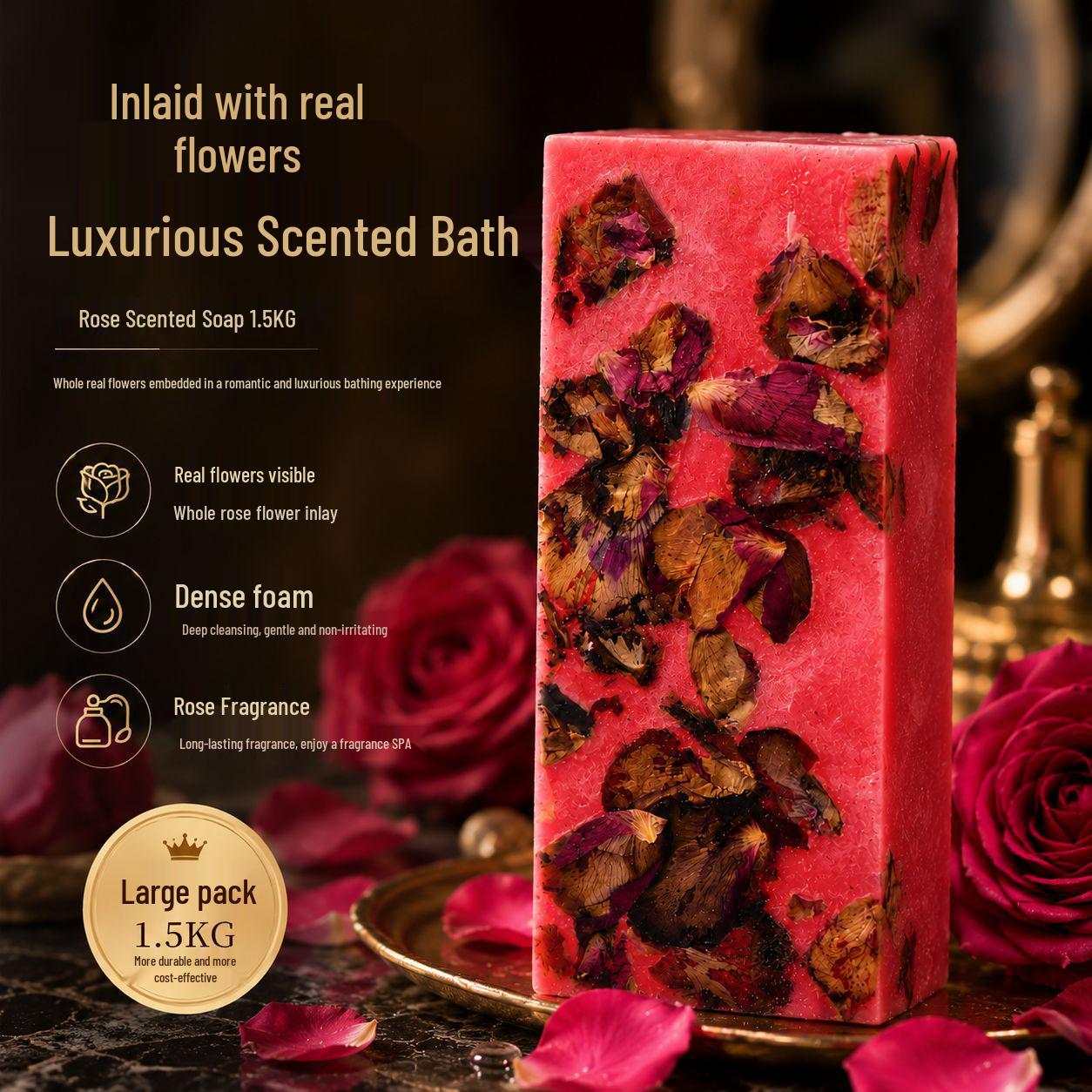 1.5kg Rose Petal Soap: Large Handmade Scented Bar with Real Flowers, Perfect for Bath and Hand Wash, Long-lasting Fragrance. Rose Scented Handmade Soap (100g)