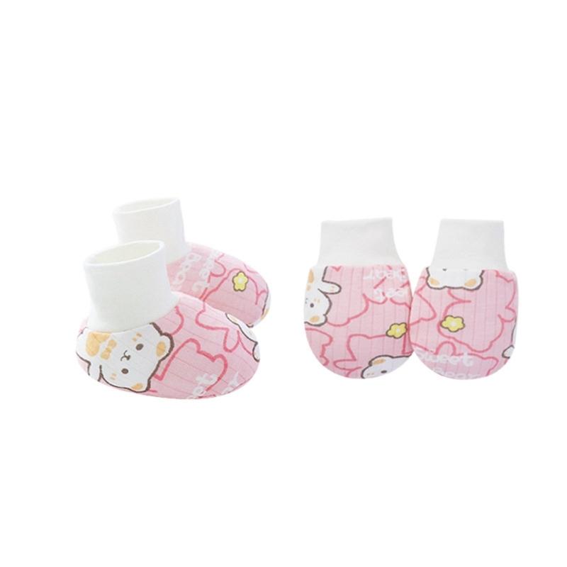 No Scratch Mittens Socks Set Toddler Mitts Baby Mittens Cotton Gloves Footwear Baby Breathable Gloves for Boys Girls