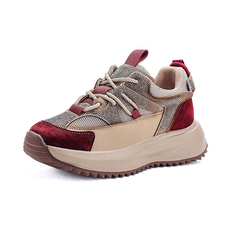 Fashion Women's Genuine Leather Retro Dad Shoes 2025 New Thick Soled Casual Sports Shoes Hot Stamping Trendy Footwear